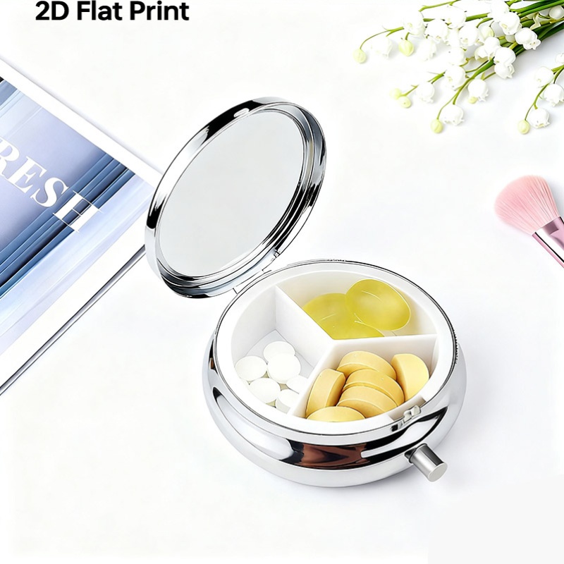 (평평한) 휴대용 원형 금속 알약 케이스는 매력적인 해 - Travel Accessories In Store 리뷰 및 가격