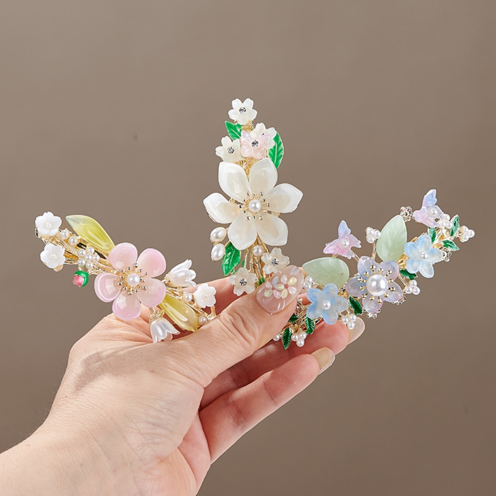 중국 스타일 꽃 진주 봄 헤어 클립 우아한 하프 업 바 - Travel Accessories For Women 리뷰 및 가격