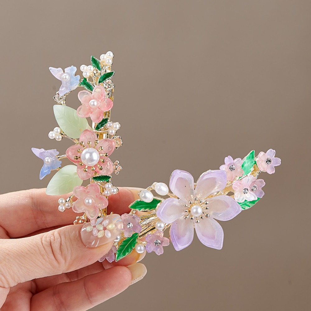 중국 스타일 꽃 진주 봄 헤어 클립 우아한 하프 업 바 - Travel Accessories For Women 리뷰 및 가격