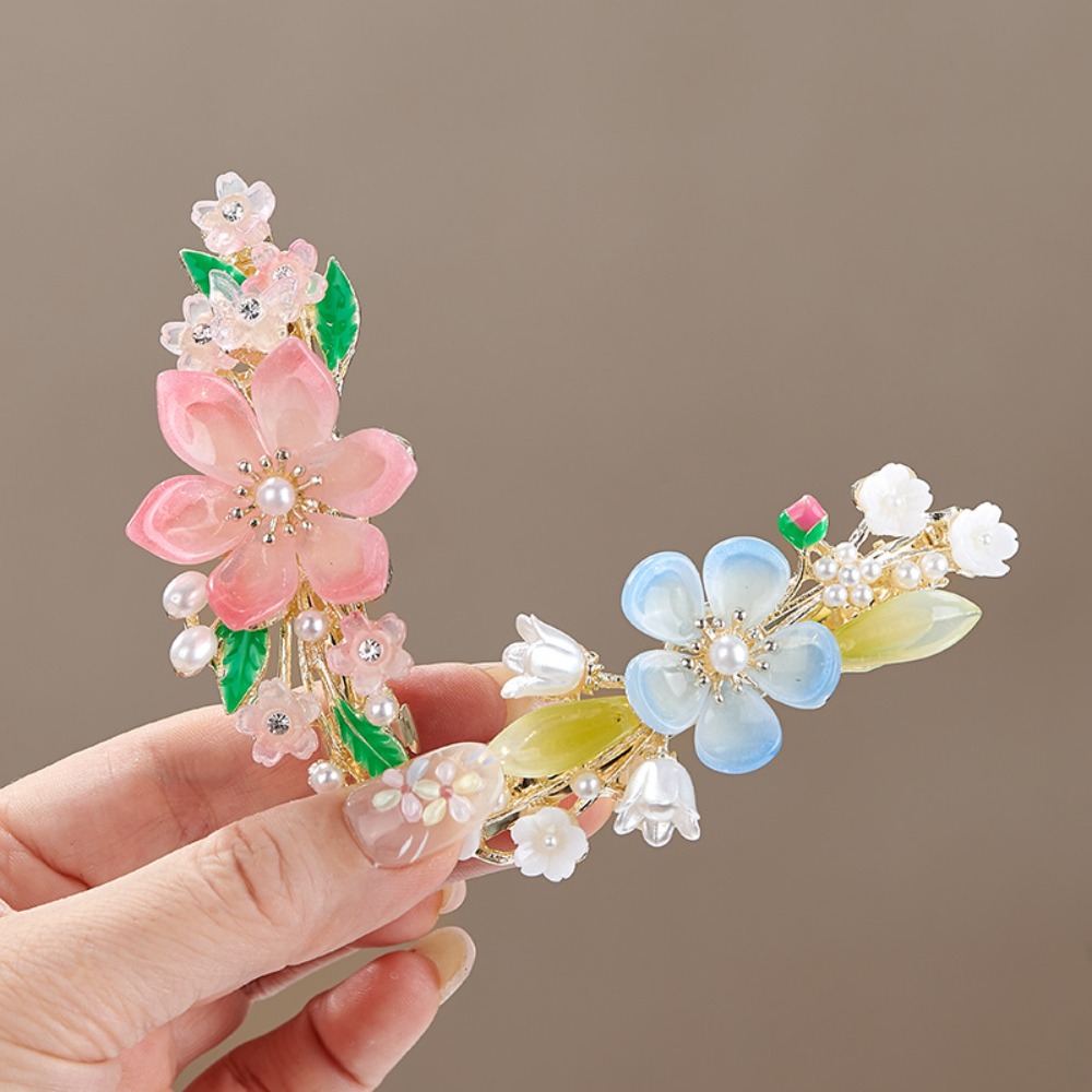 중국 스타일 꽃 진주 봄 헤어 클립 우아한 하프 업 바 - Travel Accessories For Women 리뷰 및 가격