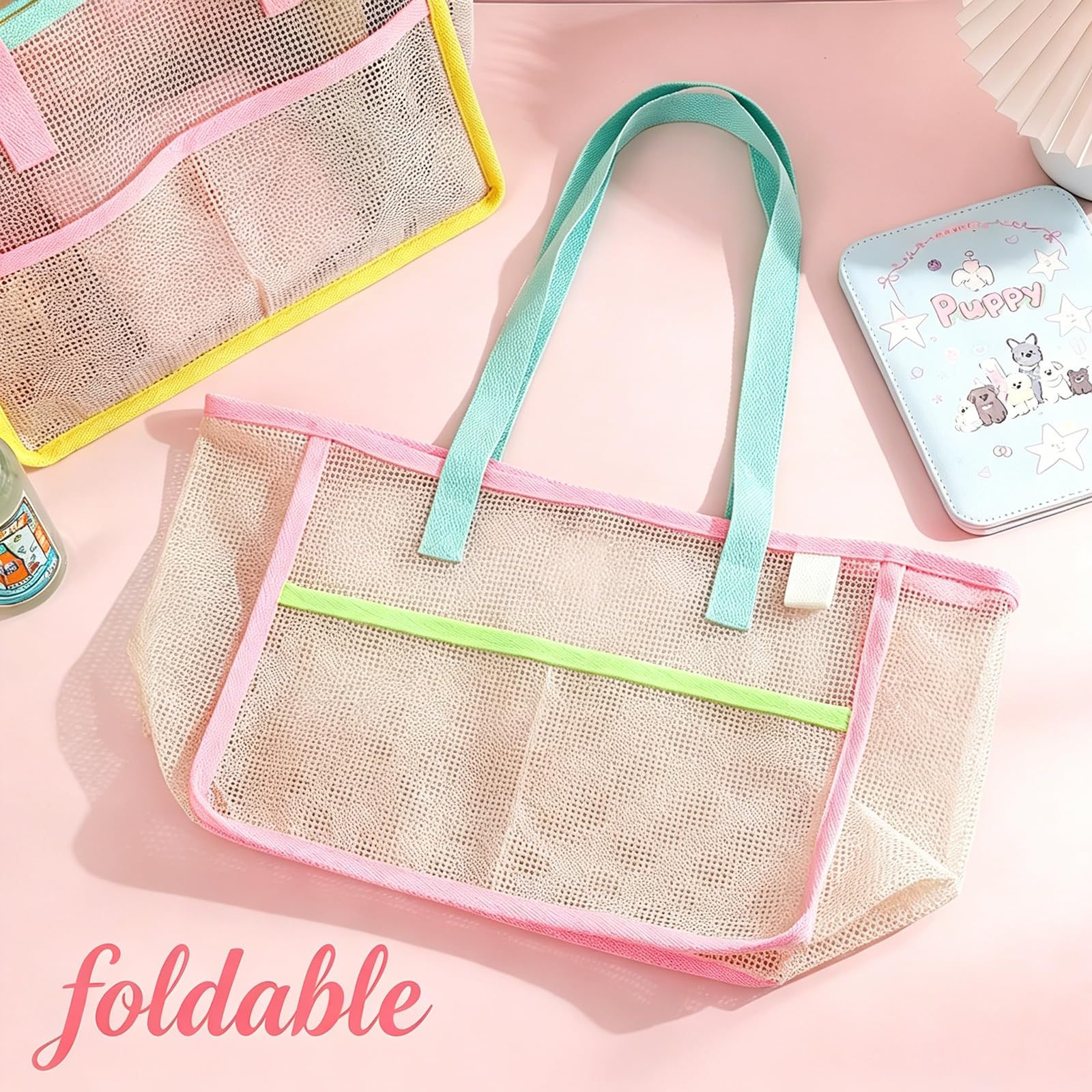 여성용 비치백, 화려한 접이식 그물망 모래 가방, 여행 - Travel Accessories Us 리뷰 및 가격