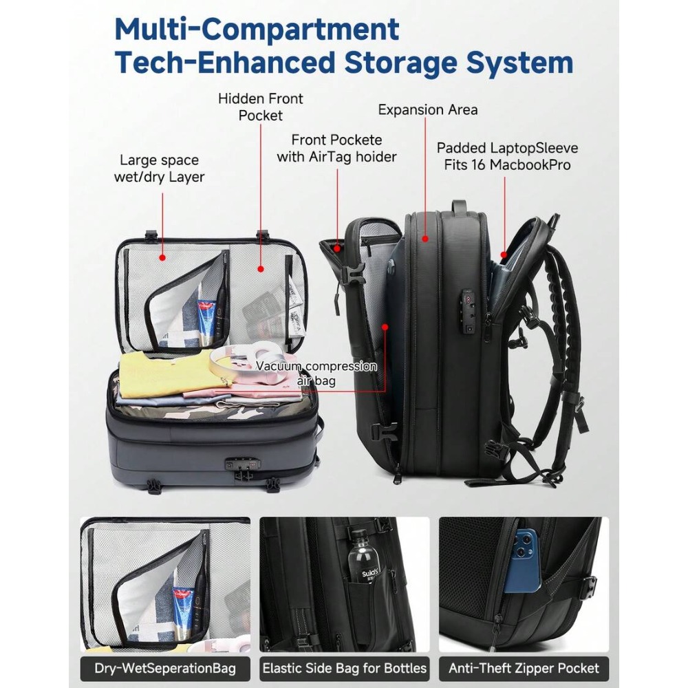 원클릭 확장형 진공 압축 백팩 60L (TSA 잠금장치 - Travel Lock Tsa Approved 리뷰 및 가격