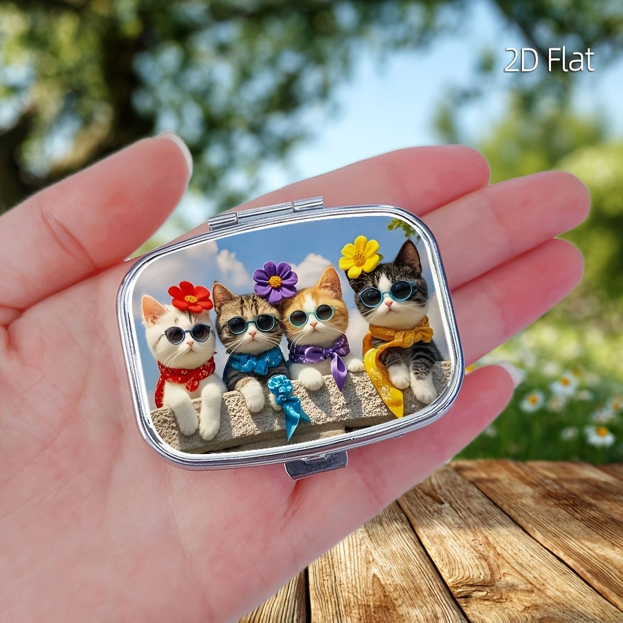 플랫 디자인, 귀여운 고양이 무늬 알약통 1개, 약 보 - Travel Accessories In Store 리뷰 및 가격