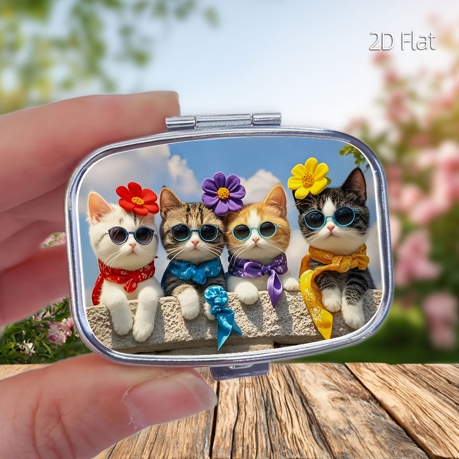플랫 디자인, 귀여운 고양이 무늬 알약통 1개, 약 보 - Travel Accessories In Store 리뷰 및 가격